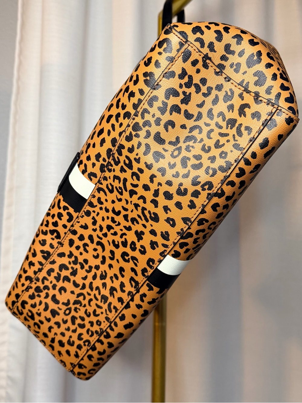 Fossil Rachel Leopard Print Tote with Black Straps and Cream Center Stripe - Picture 6 of 7
